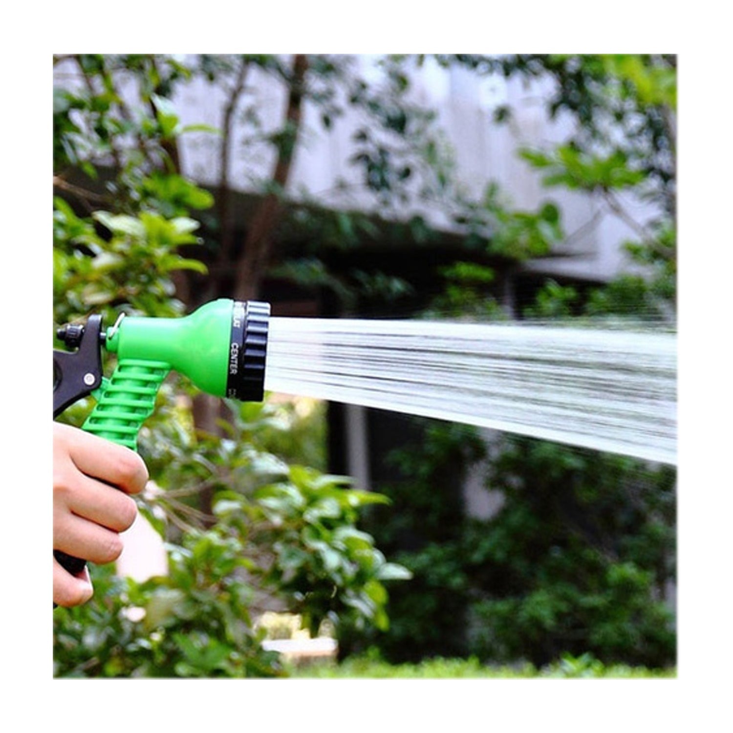 Garden hose nozzle with connector and tap adapter. Garden hose nozzle with connector and tap adapter.